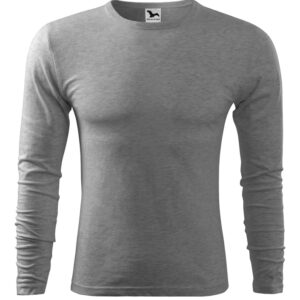 Férfi hosszú ujjú póló, sötétszürke melírozott, 160 g/m²