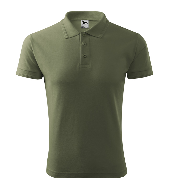 Férfi galléros pique póló, khaki, 200 g/m²