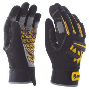 Mechanikai kesztyű, sárga, tenyérfolttal, beütődés elleni védelemmel