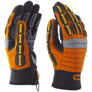 Mechanikai kesztyű, fekete tenyérfolttal,narancssárga kézháttal, beütődés elleni védelemmel
